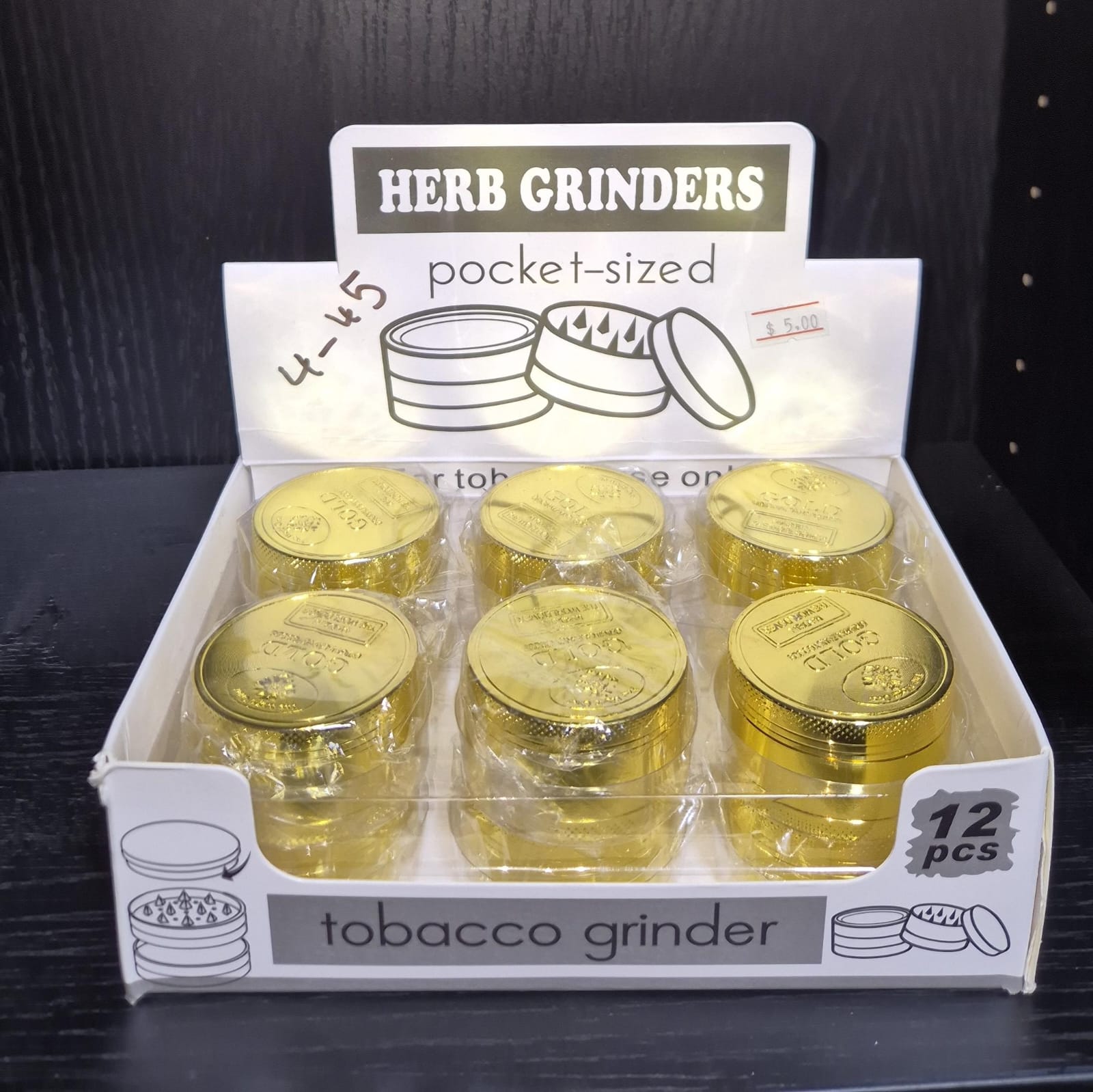 GOLD TOBACCO/HERB GRINDERS POCKET-SIZED 12 PER PACK
