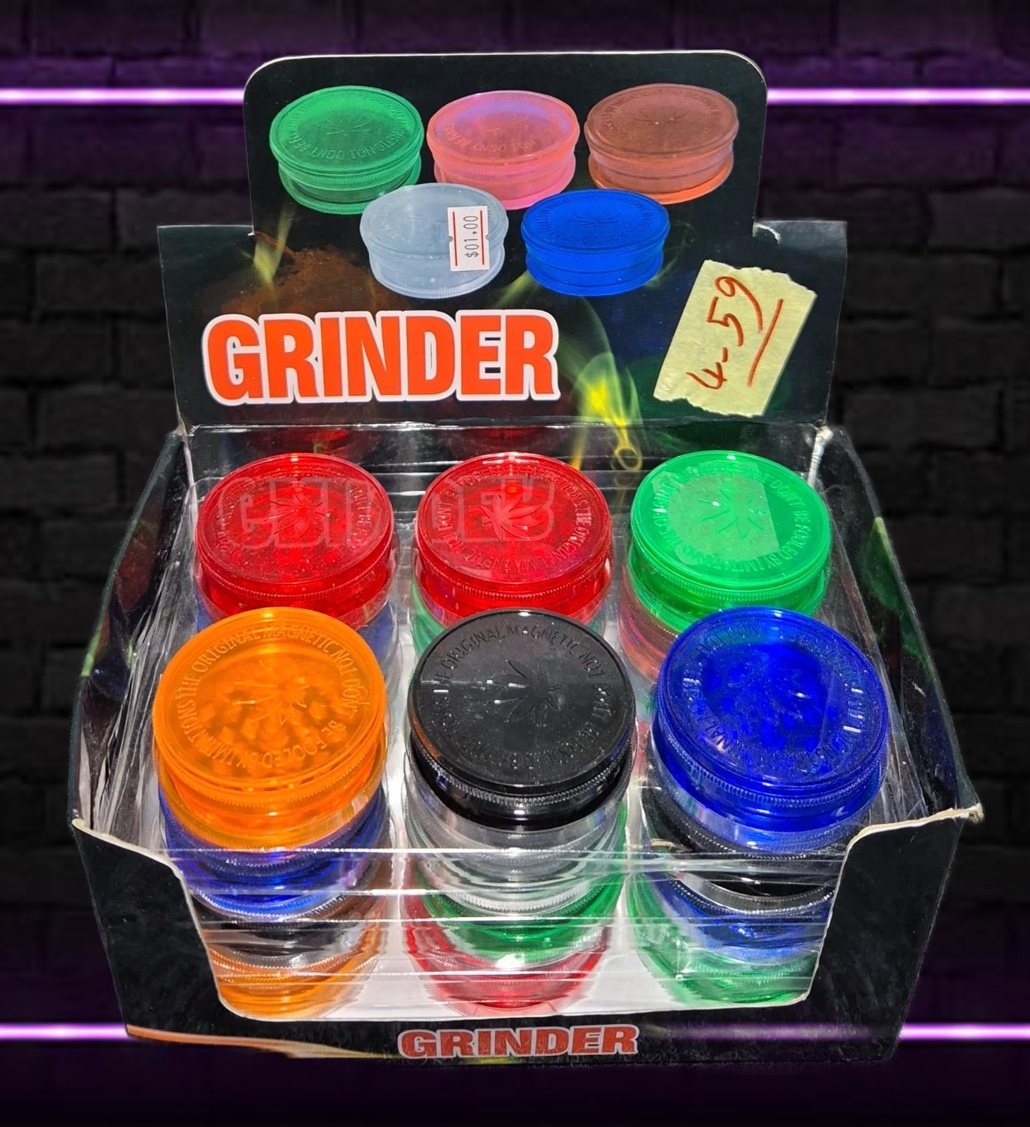 MULTI COLOR TOBACCO GRINDER  24 PER PACK