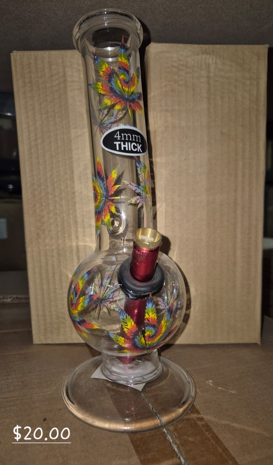 GLASS WATER PIPE RAINBOW COLOR LEAF DESIGNS 25 PER BOX